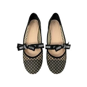 Dior Miss J'Adior Resille Ribbon Mesh‎ Ballet Flats Black 39.5
